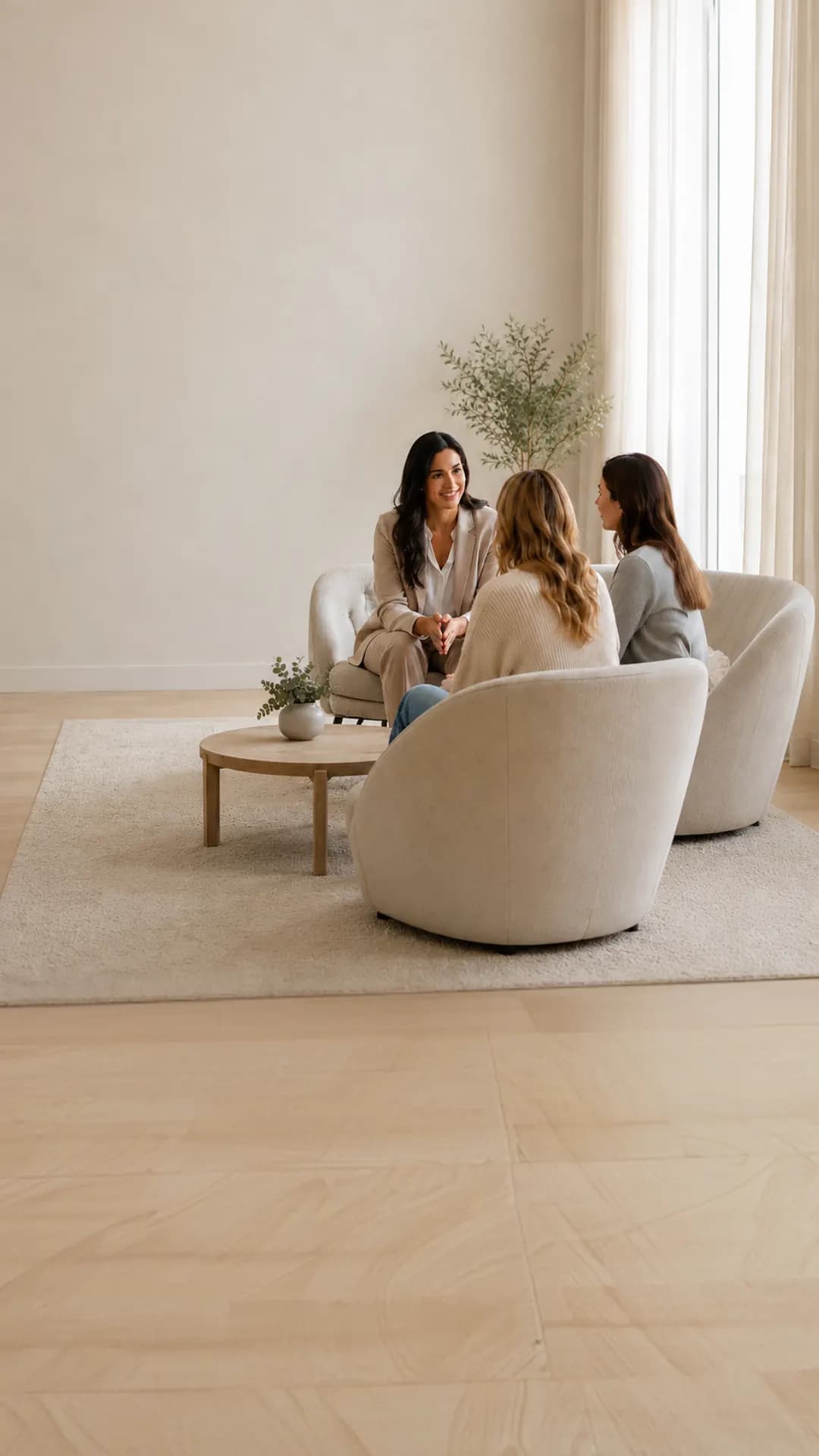 Surrogacy agency consultation with intended parents in a bright modern office